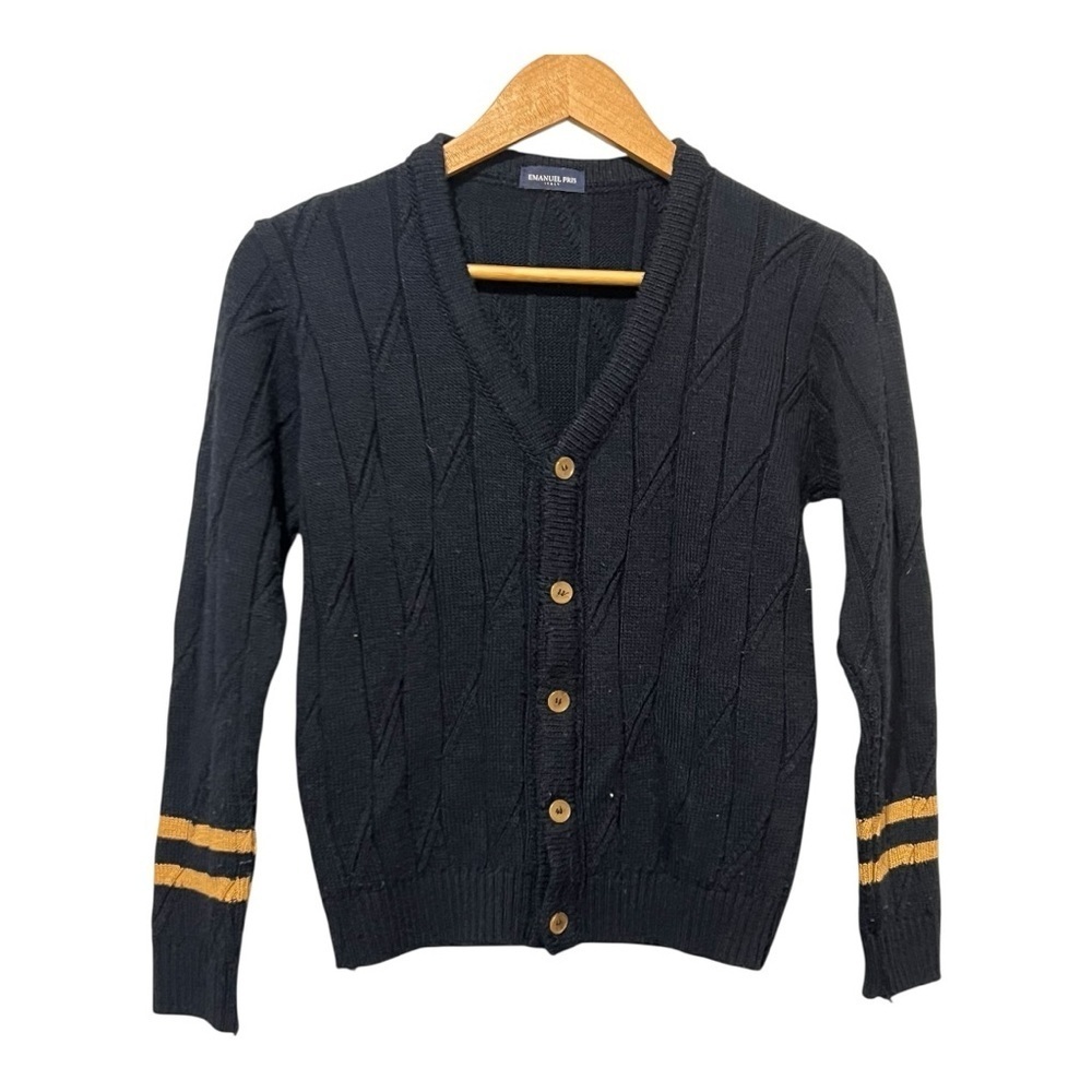 Emanuel Pris Boys Cardigan Sweater Wool Blend 38 Blue 10-12 Preppy Academia